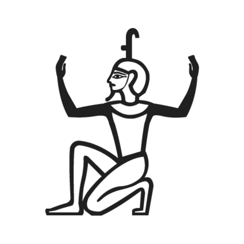 C11 — Dieu assis, bras levés, le signe M4 (parfois omis) sur la tête
Graphie A73 quand il ne s'agit pas de chiffre en hiératique : ḥʿj ?
