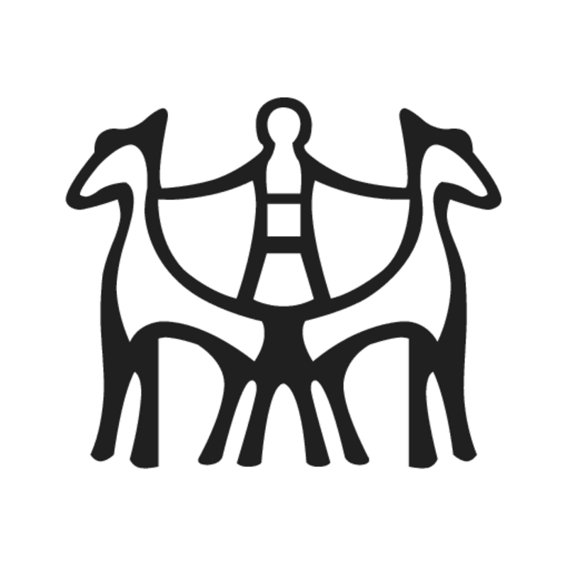 A39 — Homme tenant deux girafes par le cou - graphie de A38